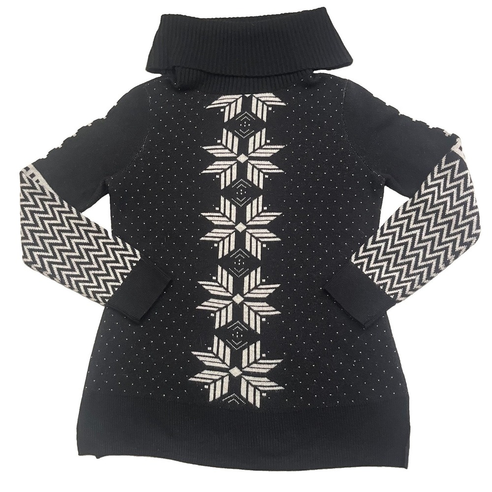 Talbots Sweater Snowflake Lambswool Funnel Neck Colorblock Chevron Nodic S